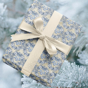 Papier Cadeau Noël Crème Bleu Blanc Chinoiserie Vintage