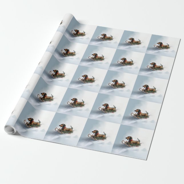 Papier Cadeau Noël Dachshund neige hiver (Déroulé)