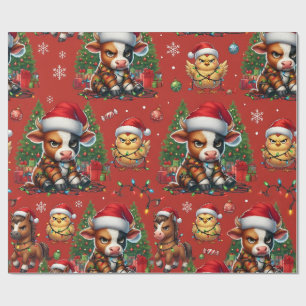 Papier Cadeau Noël d'animaux de ferme grincheux