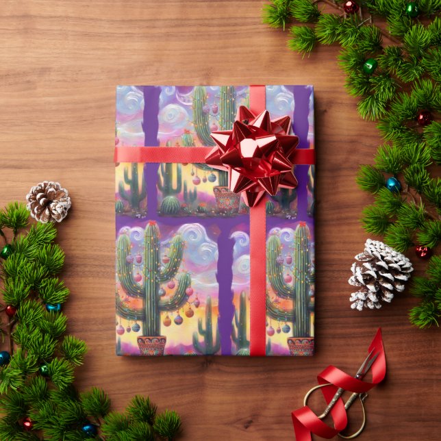 Papier Cadeau Noël dans le désert Sud-Ouest Saguaro Cactus (Cadeau de vacances)