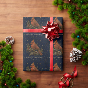 Papier Cadeau Noël dans les Étoiles Cardinal Rouge