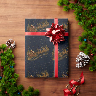 Papier Cadeau Noël dans les Étoiles | Le traîneau du Père Noël