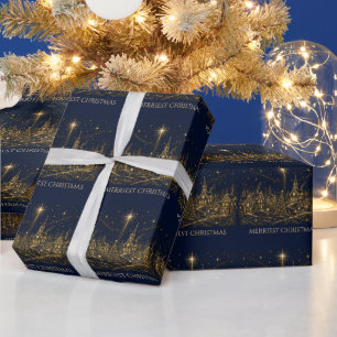 Papier Cadeau Noël dans les étoiles Village de Noël