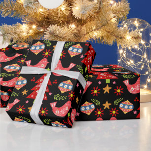Papier Cadeau Noël d'art populaire scandinave