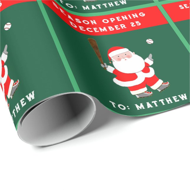 Papier Cadeau Noël de baseball amusant (Coin rond)