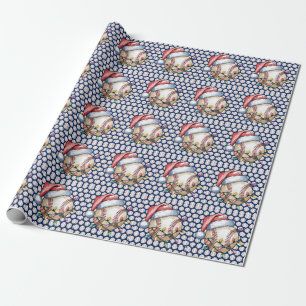 Papier Cadeau Noël de baseball avec balle sur arrière - plan ble