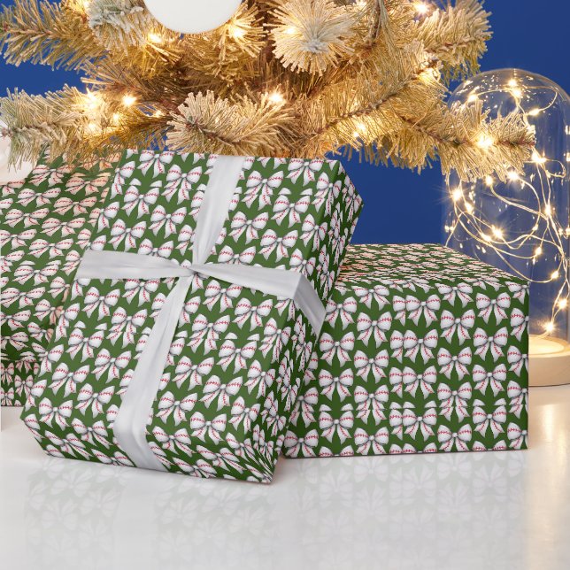 Papier Cadeau Noël de baseball avec cadeaux et balle (Vacances)