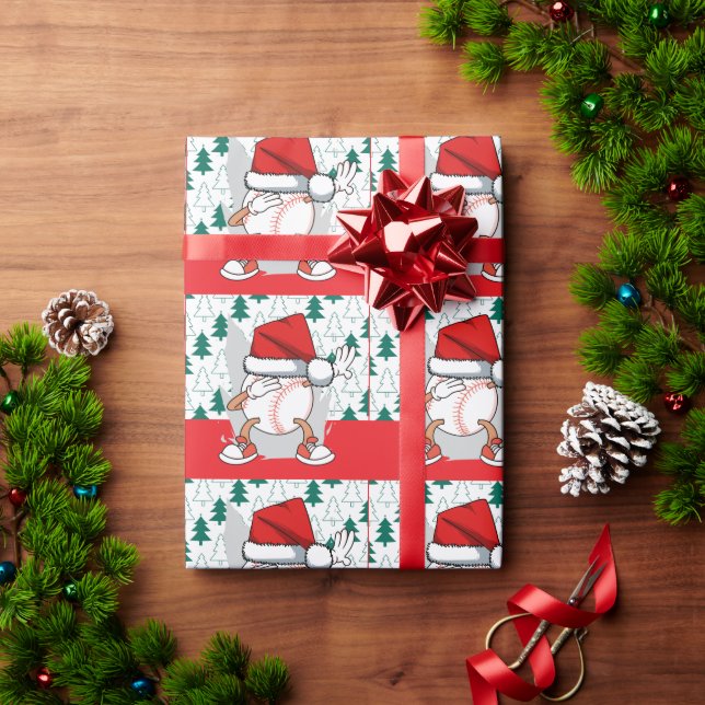 Papier Cadeau Noël de baseball avec chapeau de Père Noël (Cadeau de vacances)