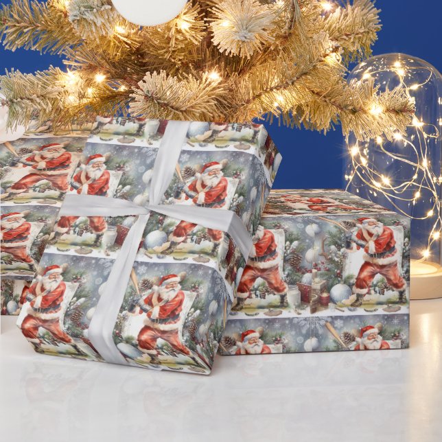 Papier Cadeau Noël de baseball avec le Père Noël (Vacances)