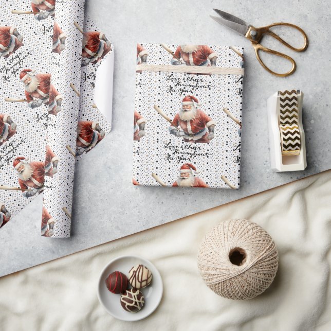 Papier Cadeau Noël de baseball avec le Père Noël (Artisanat)