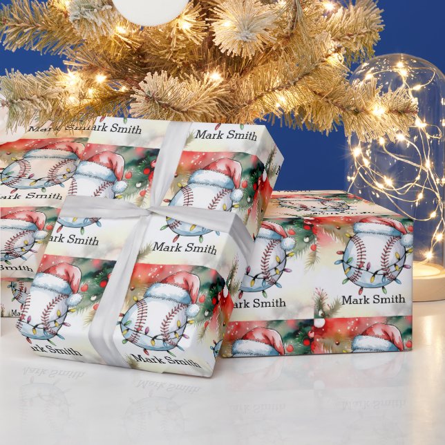 Papier Cadeau Noël de baseball avec Santa Hat (Vacances)