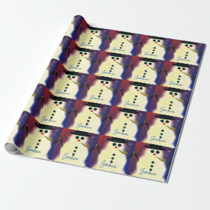 Papier Cadeau Noël de bonhomme de neige brillant personnalisé