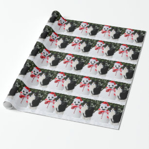Papier Cadeau Noël de chat et de bonhomme de neige de Père No