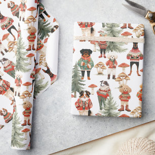 Papier Cadeau Noël de chien de bois vert blanc