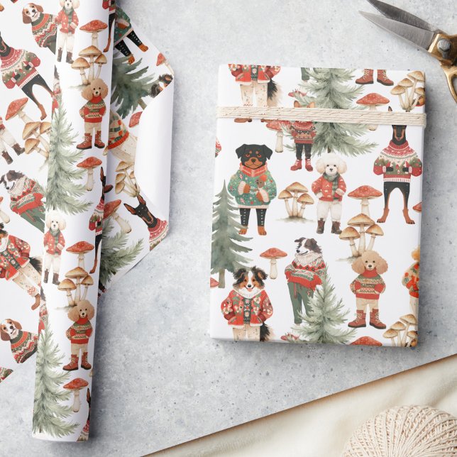Papier Cadeau Noël de chien de bois vert blanc (Créateur téléchargé)