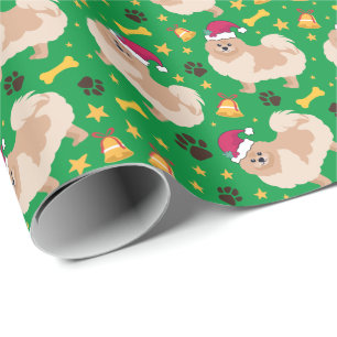 Papier Cadeau Noël de Chien Poméranien avec chapeau de Père N