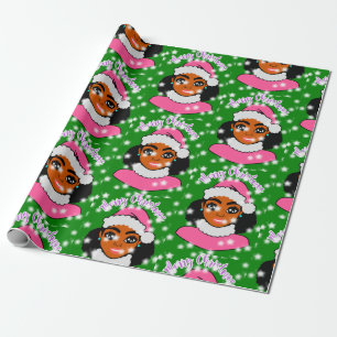 Papier Cadeau Noël de fille mignonne Afro