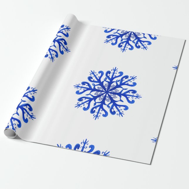 Papier Cadeau Noël de flocons de neige d'aquarelle de papier (Déroulé)