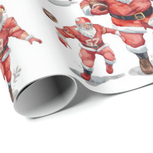 Papier Cadeau Noël de football avec le Père Noël