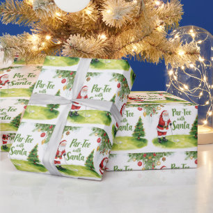 Papier Cadeau Noël de golf avec le Père Noël avec un texte amusa
