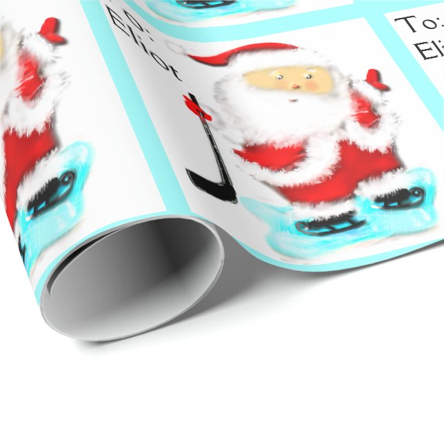 Papier Cadeau Noël de hockey (Coin rond)