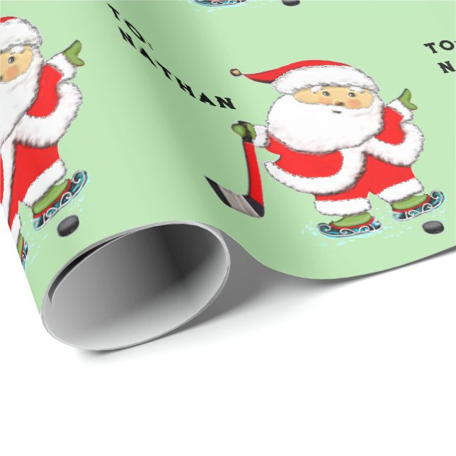 Papier Cadeau Noël de hockey (Coin rond)