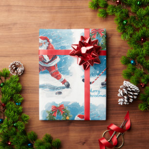 Papier Cadeau Noël de hockey avec le Père Noël