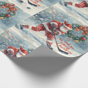Papier Cadeau Noël de hockey avec le Père Noël