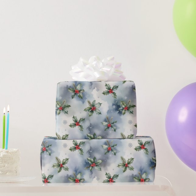 Papier Cadeau Noël de Houx d'Hiver (Cadeaux de fête)