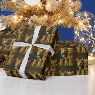 Papier Cadeau Noël de la famille de corgis élégants et adorables