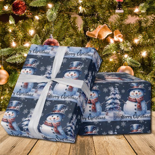 Papier Cadeau Noël de la forêt d'hiver Bleu