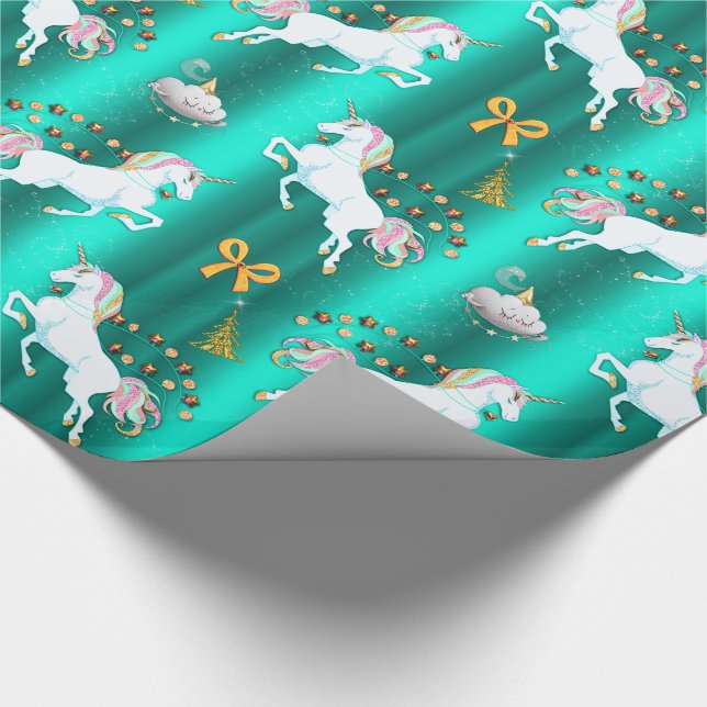 Papier Cadeau Noël de la licorne turquoise (Coin)