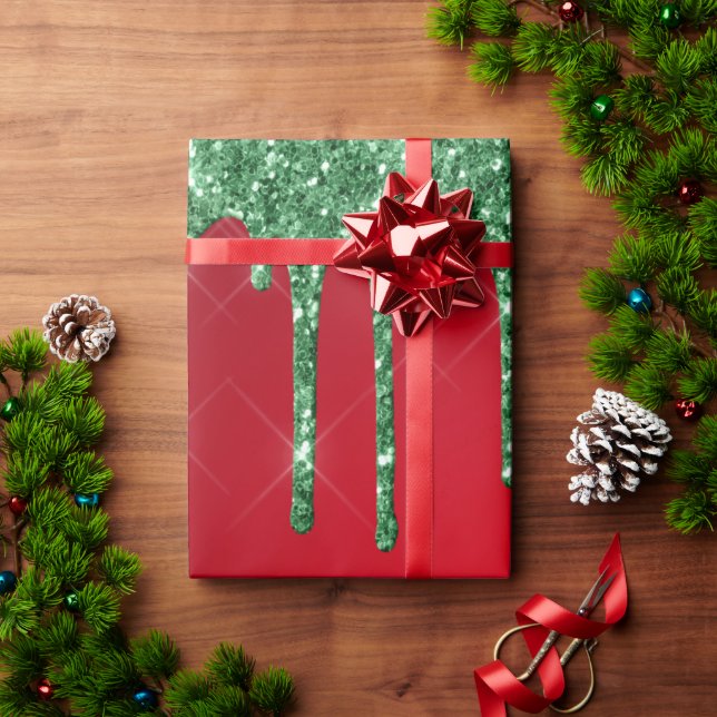 Papier Cadeau Noël de la parties scintillant rouge et verte (Cadeau de vacances)