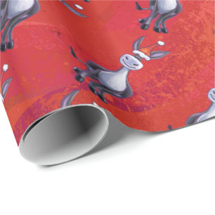 Papier Cadeau Noël de l'âne sur vert