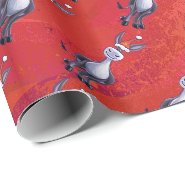 Papier Cadeau Noël de l'âne sur vert (Coin rond)