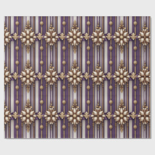 Papier Cadeau Noël de luxe violet et doré rayé