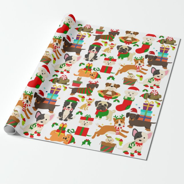 Papier Cadeau Noël de mignon chien chiot (Déroulé)