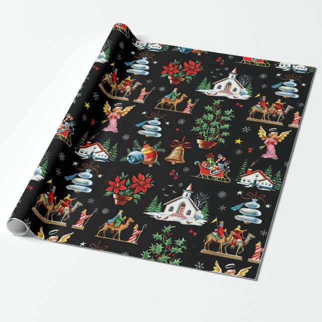 Papier Cadeau Noël de Minuit du Milieu du Siècle (Déroulé)