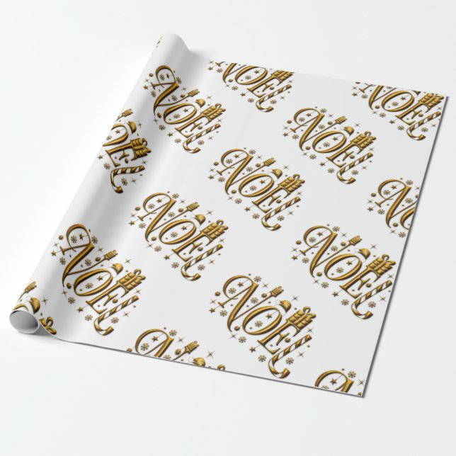 Papier Cadeau Noel de Noël or et blanc (Déroulé)