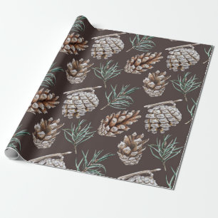 Papier Cadeau Noël de Pinecones d'aquarelle mignonne
