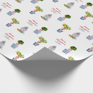 Papier Cadeau Noël de poterie bleue et blanche