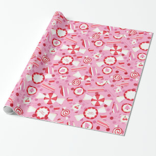 Papier Cadeau Noël de sucrerie de rose et de rouge bonnes fête