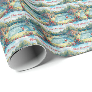 Papier Cadeau Noël de tennis avec le Père Noël en service sur le