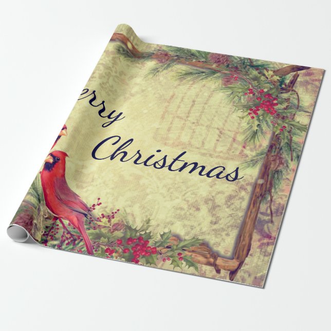 Papier Cadeau Noël des cardinaux vintage (Déroulé)