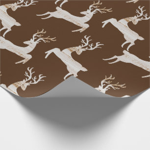 Papier Cadeau Noël des cerfs de bois rustique