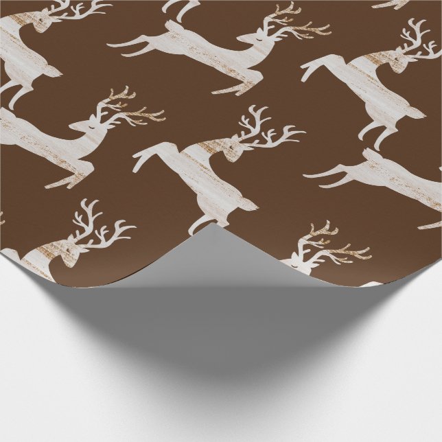 Papier Cadeau Noël des cerfs de bois rustique (Coin)