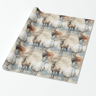 Papier Cadeau Noël des cerfs rustiques