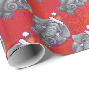 Papier Cadeau Noël des éléphants en rouge