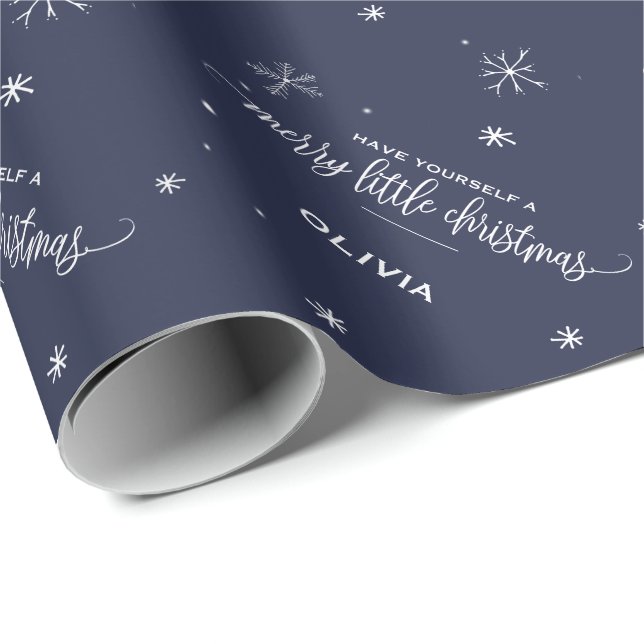 Papier Cadeau Noël des flocs à neige de la Marine (Coin rond)