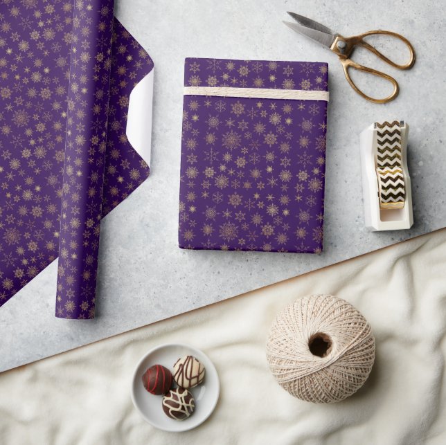 Papier Cadeau Noël des flocs à neige en or (Artisanat)